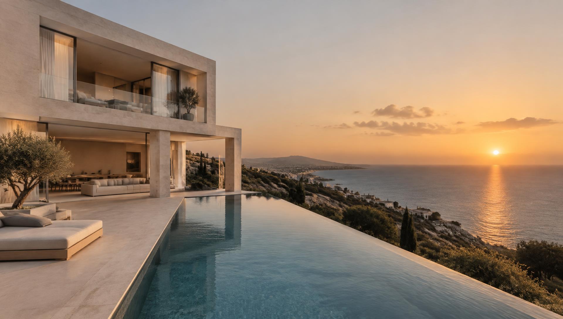 Modern villa with infinity pool overlooking the sea